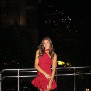 Peppermayo Red Halter Choker Ruffle Mini Dress